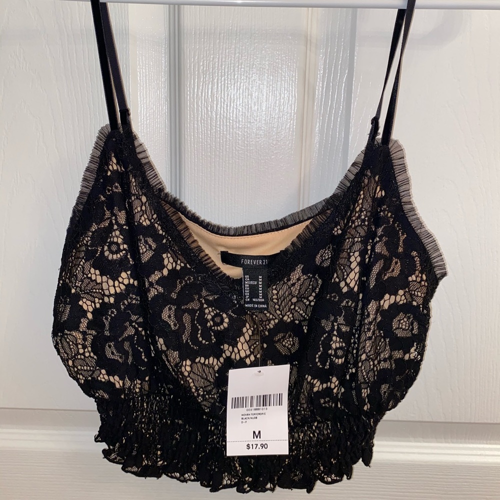 Black/Nude Lace Crop Top